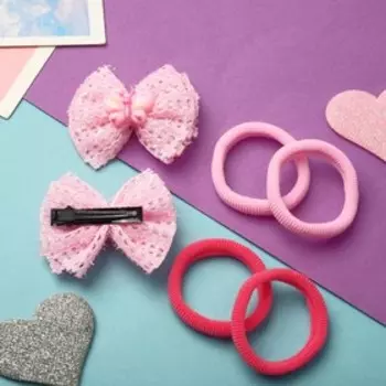 Набор для волос "Мишель" (4 резинки, 2 зажима) бабочка сеточка, розовый