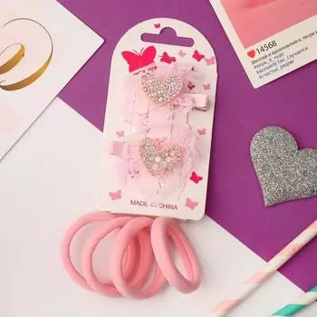 Набор для волос "Очаровашка" (2 зажима, 4 резинки) переливы сердца