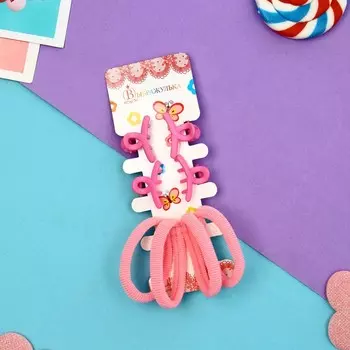 Набор для волос "Оливия" (4 резинки 4 см, 4 краба 2,5 см) петелька, розовый