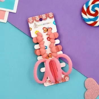 Набор для волос "Оливия" (4 резинки 4 см, 4 краба 3 см) сердечки, розовый