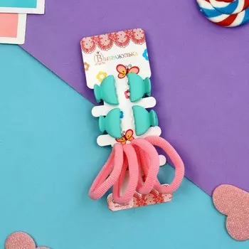 Набор для волос «Оливия», 8 шт.: 4 резинки 4 см, 4 крабика 2 см, дуга, зелёно-розовый