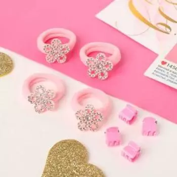 Набор для волос "Розовый перелив" (4 резинки, 4 краба) цветочки, розовый