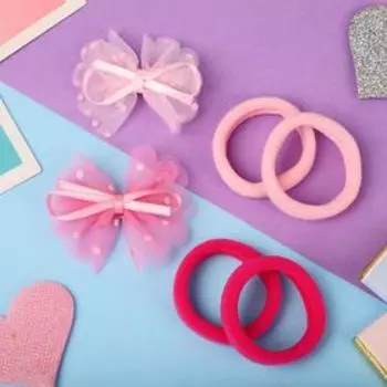 Набор для волос "Сабрина" (4 резинки, 2 зажима) атласные бантики горох, розовый