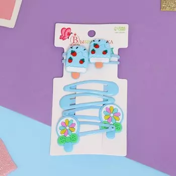 Набор для волос «Ширли», 2 резинки 5 см, 4 невидимки 5.5 см, мороженое, голубой