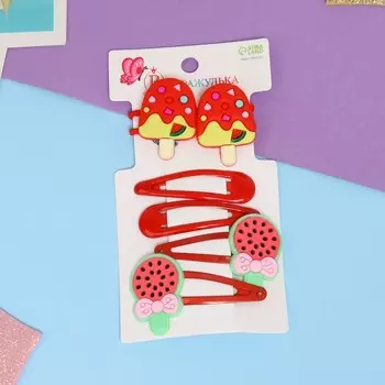 Набор для волос «Ширли», 2 резинки 5 см, 4 невидимки 5.5 см, мороженое, красный