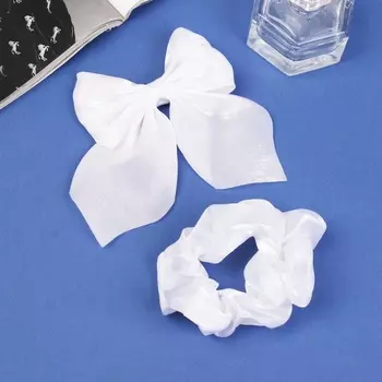 Набор для волос «Школьница», резинка 10 см, зажим 9 см, классик объём, белый