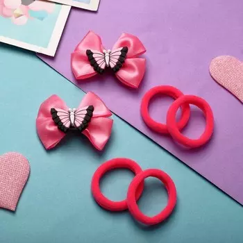 Набор для волос "София" (4 резинки, 2 зажима) бантик бабочки, розовый