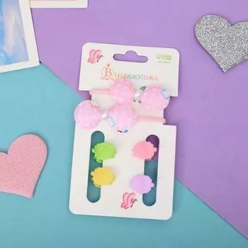 Набор для волос "Сонечка" (2 резинки, 4 краба 1,1 см) бантик клубнички, микс