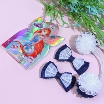 Набор для волос, ВИНКС, 2 зажима, резинка с синими элементами, 7,5*7,5 см