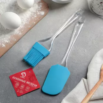 Набор для выпечки Доляна «Лёд», 2 предмета: лопатка 24 см, кисть 21 см, синий