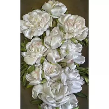 Набор для вышивания лентами «Многоцветница», «Ветка белых пионов», 26х35 см