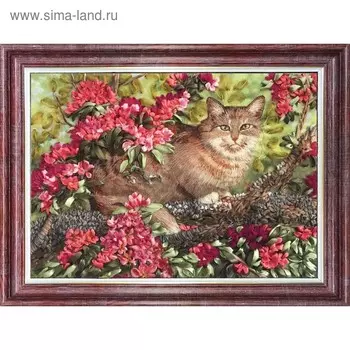 Набор для вышивки лентами «Кот в цветах»