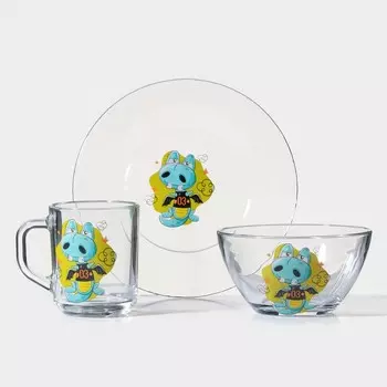 Набор для завтрака «Верные друзья», 3 предмета: кружка 200 мл, салатник 450 мл, тарелка, рисунок микс