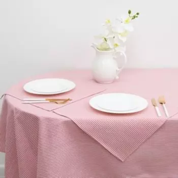 Набор «Доляна»: скатерть 145200 см, салфетки 4040 см-4 шт., розовые полоски, 100% п/э, рогожка 200 г/м