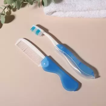 Дорожный набор, 2 предмета: расчёска, щётка, 5.511(±1) см, голубой