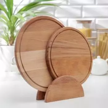 Набор досок разделочных деревянных с кровостоком на подставке Adelica, 2 шт: d=30 см, d=25 см, массив бука