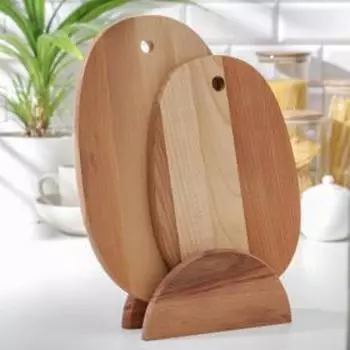 Нaбор досок разделочных нa подстaвке Премиум «Овaл», 2 шт: 35×23 см, 30×22 см, бук