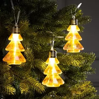 Набор ёлочных шаров «Ёлки-конусы», 3 шт, d=106 см, 3 LED, от батареек AG139, свечение тёплое белое