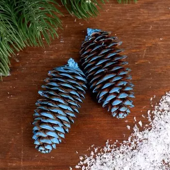 Набор еловых шишек «Декор» 2 шт., голубой