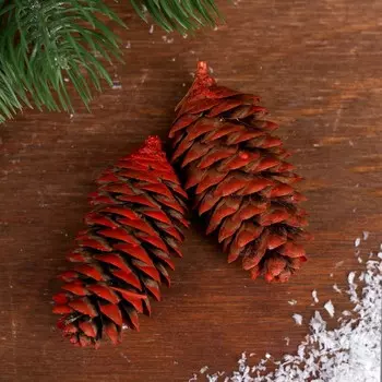 Набор еловых шишек «Декор» 2 шт., красные