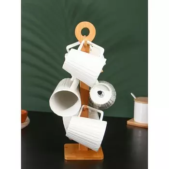 Набор кружек на бамбуковой подставке BellaTenero «Тюльпан», 6 предметов: 300 мл, фарфор, белый