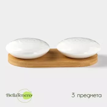 Набор для специй на бамбуковой подставке BellaTenero «Ласточкины гнёзда», 2 предмета: солонка 50 мл, перечница 50 мл, фарфор, белый