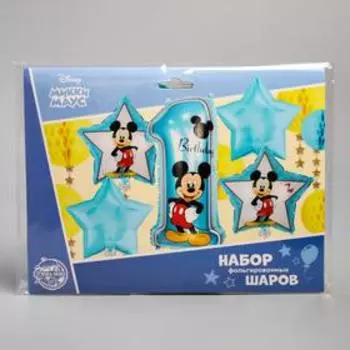 Шары воздушные латексные Happy Birthday, набор 5 шт., Микки Маус