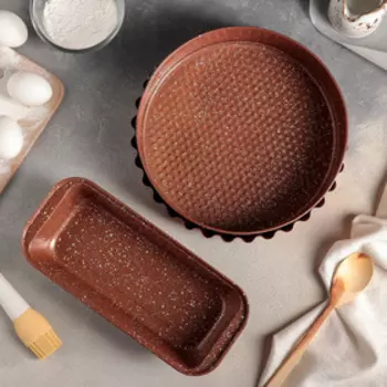 Набор форм для выпечки Доляна «Шоко», 3 предмета: круг 26,5×7,5 см, круг 26,5×3,5, хлеб 29,5×13 см, антипригарное покрытие, цвет коричневый