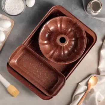 Набор форм для выпечки Доляна «Шоко», 3 предмета: противень 42×28,5 см, круг d=23,5 см, хлеб 29,5×13 см, антипригарное покрытие, цвет коричневый