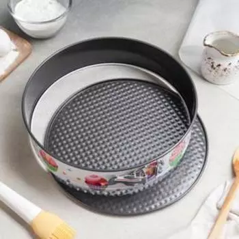 Набор форм для выпечки Доляна «Милый кондитер», 3 предмета: d=28/26/247 см, съёмное дно, антипригарное покрытие, цвет белый