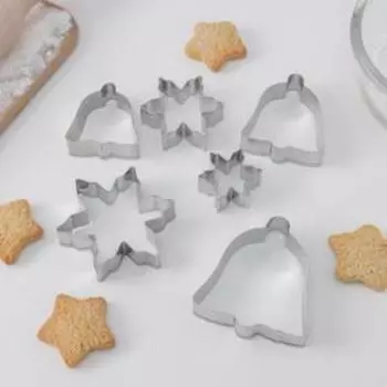 Формы для печенья Доляна «Колокольчик, снежинка», набор 6 предметов, металл, серебристые