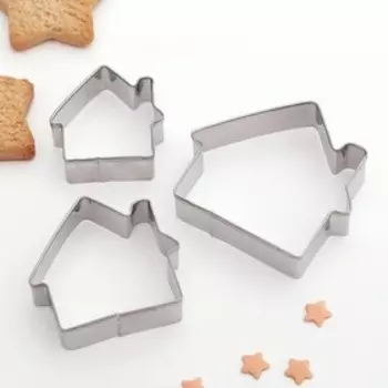 Формы для печенья Доляна «Дом», набор 3 шт., 76.51.5 см, металл, серебристые