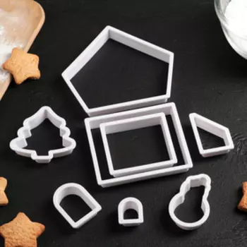 Формы для печенья новогодние Доляна «Пряничный домик», набор 8 предметов, пластик, белые