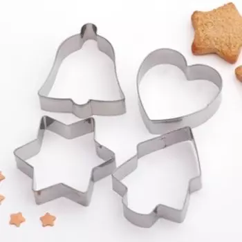 Формы для печенья новогодние «Рождество», набор 4 шт., нержавеющая сталь, серебристые