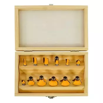 Набор фрез ЭНКОР 10621, для декоративных работ, деревянный ящик, d = 8 мм, 12 шт.