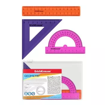 Набор геометрический ErichKrause Caribbean Sunset, пластиковый, малый (линейка, угольник, транспортир), микс из 3 цветов, в zip-пакете