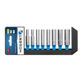 Набор головок HOEGERT HT1A886, шестигранных, глубоких, 1/4", 50 мм, 8 штук