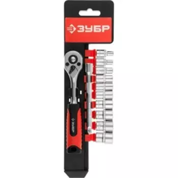 Набор головок ЗУБР 27645-H12, 1/4", трещотка, удлинитель, Cr-V, 4-13мм, 12 предметов