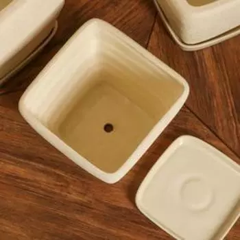 Набор горшков для цветов "Квадрат волна", шёлк, бежевый, 3 горшка: 4.5 л, 8 л, 15 л