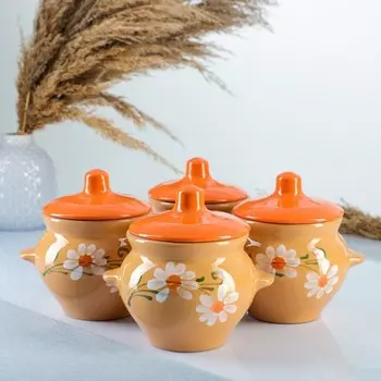 Горшки для запекания Борисовская керамика «Классика», 500 мл, набор 4 шт, микс