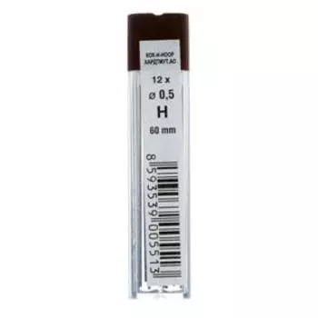 Набор грифелей для механических карандашей 6 футляров, 0.5мм Koh-I-Noor 4152, 2Н, H, F, HB, B, 2B, 12 штук в футляре