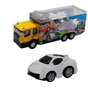 Набор грузовик + машинка die-cast, белая, спусковой механизм