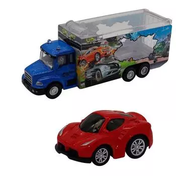 Набор грузовик + машинка die-cast, красная, спусковой механизм