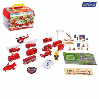 Набор игровой «Пожарная станция», машинки 12 шт., с дорожными знаками и игровым полем