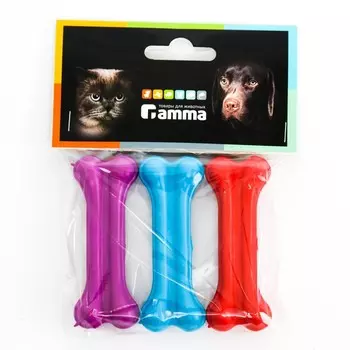 Набор игрушек для собак Gamma "Кость литая №1", каучук, 3 шт по 7,5 см, микс цветов