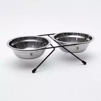 Набор из 2 мисок на подставке, 2500 мл, чёрная подставка