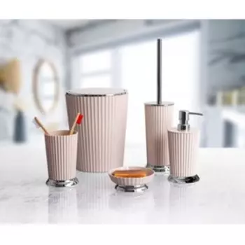 Набор из 5 предметов Nely, дозатор, мыльница, стакан, ёрш, урна, цвет бежевый