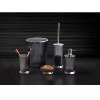 Набор из 5 предметов Nely, дозатор, мыльница, стакан, ёрш, урна, цвет прозрачно-чёрный