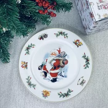 Набор из 6 тарелок, d=20 см, принт новогодний