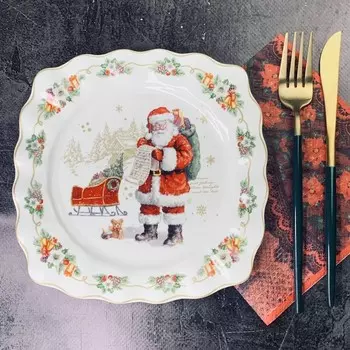 Набор из 6 тарелок в подарочной упаковке, принт новогодний, 19 см